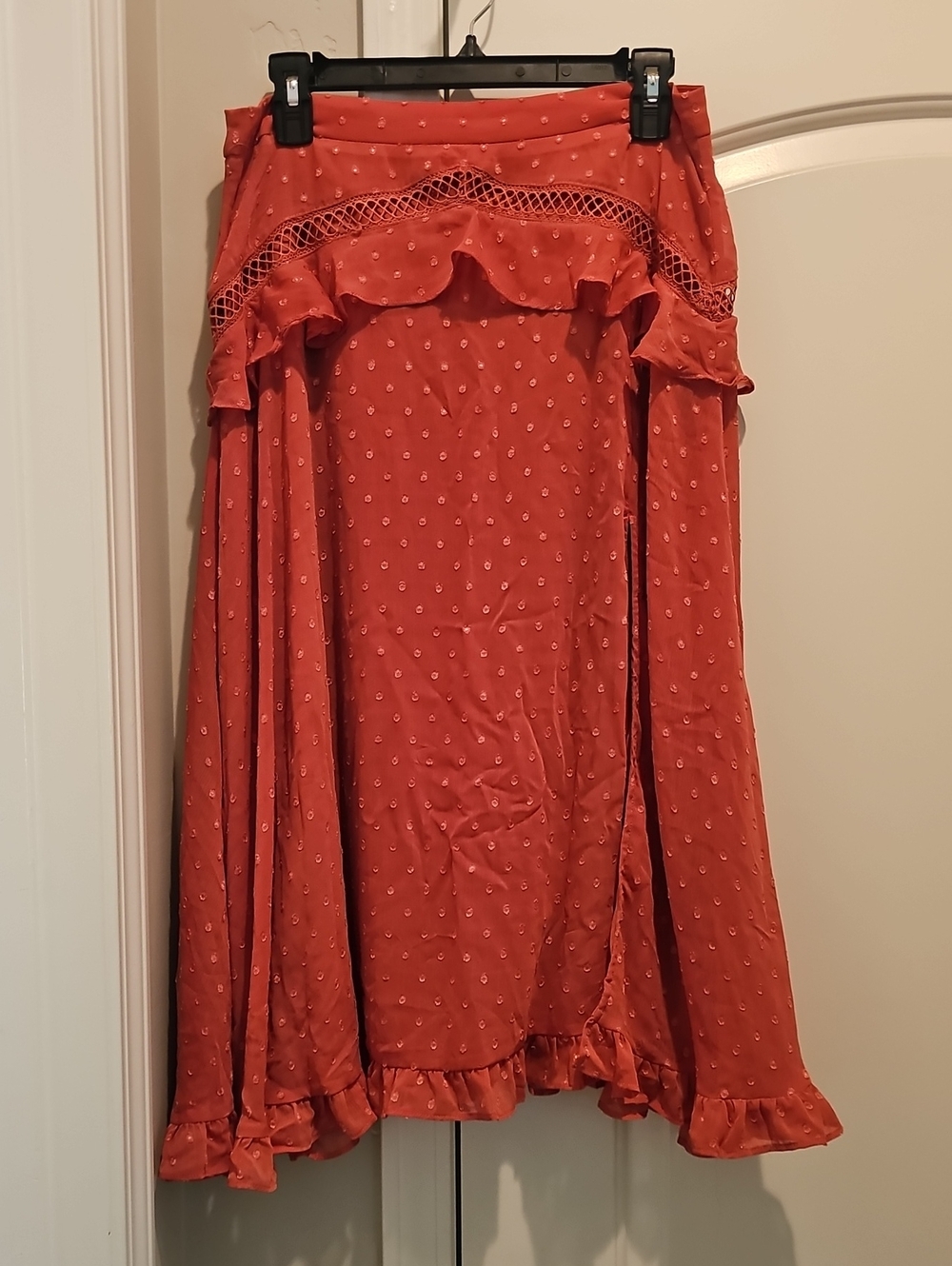 Lulu's Dusty Rose Maxi Skirt with Lace Yoke Side Slit